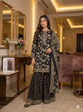 Black floral 3-piece unstitched suit