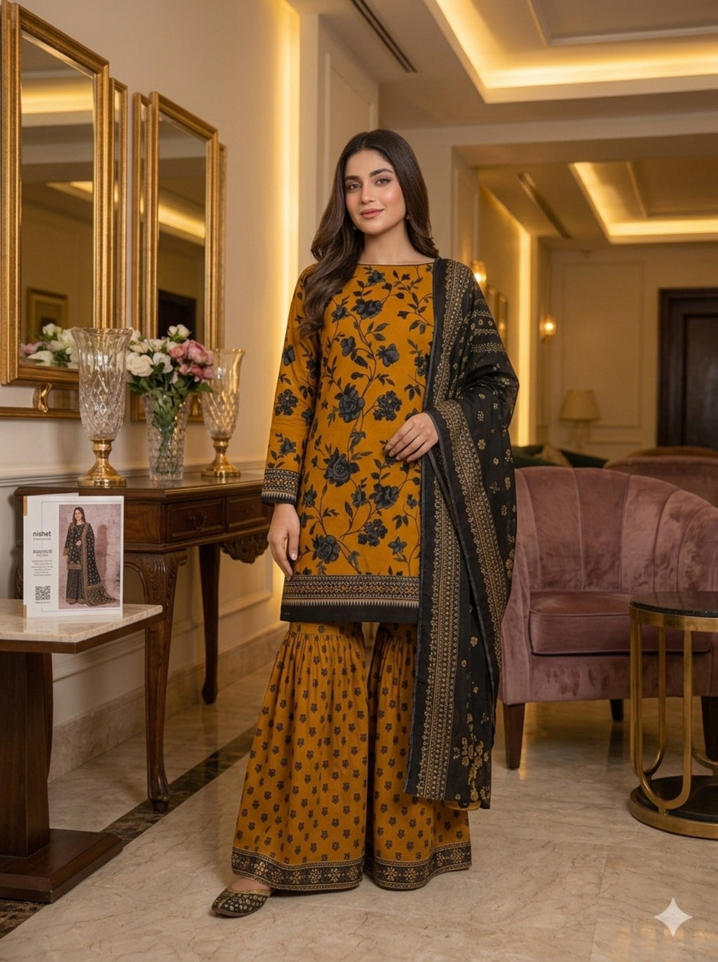 Mustard 3-piece unstitched suit