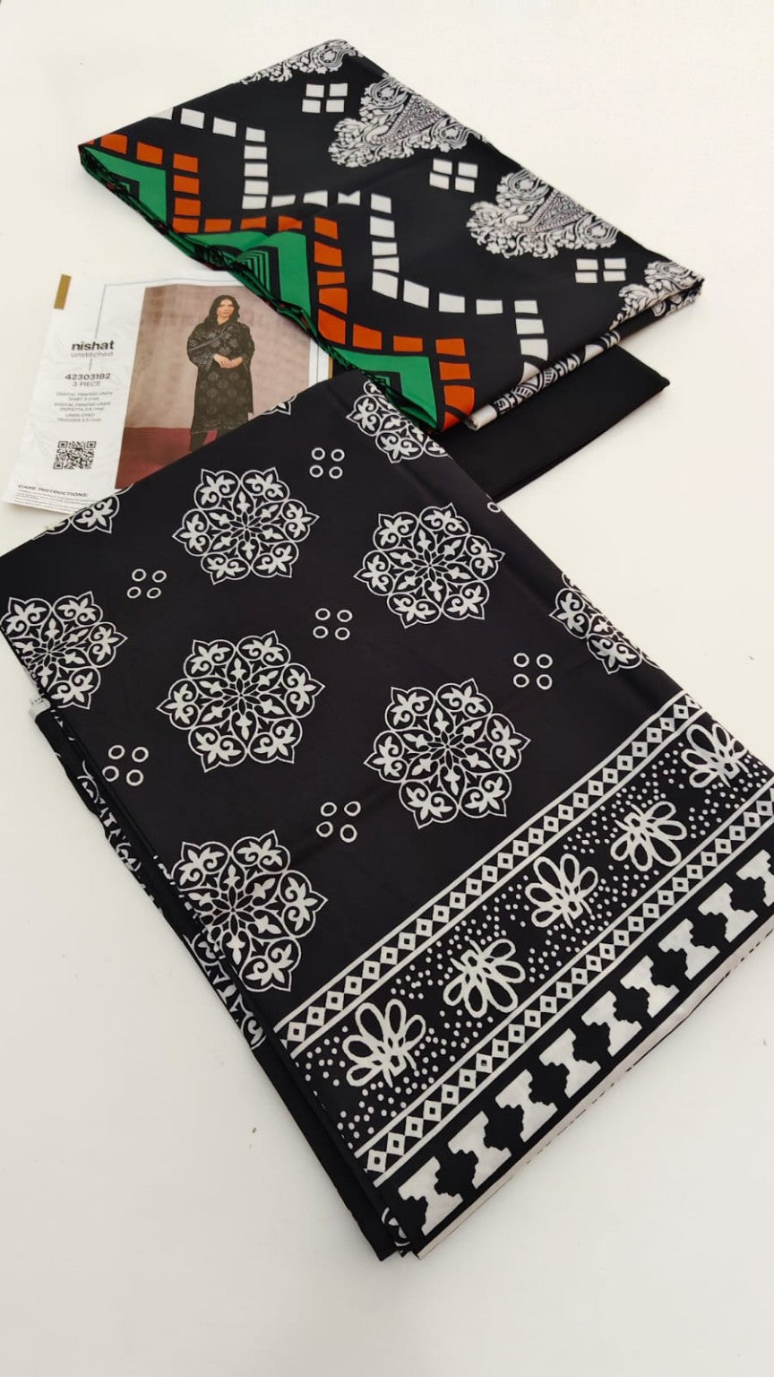 Black printed 3-piece suit fabric set
