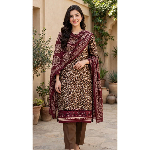 Miram Atelier classic 3-piece linen unstitched suit for women