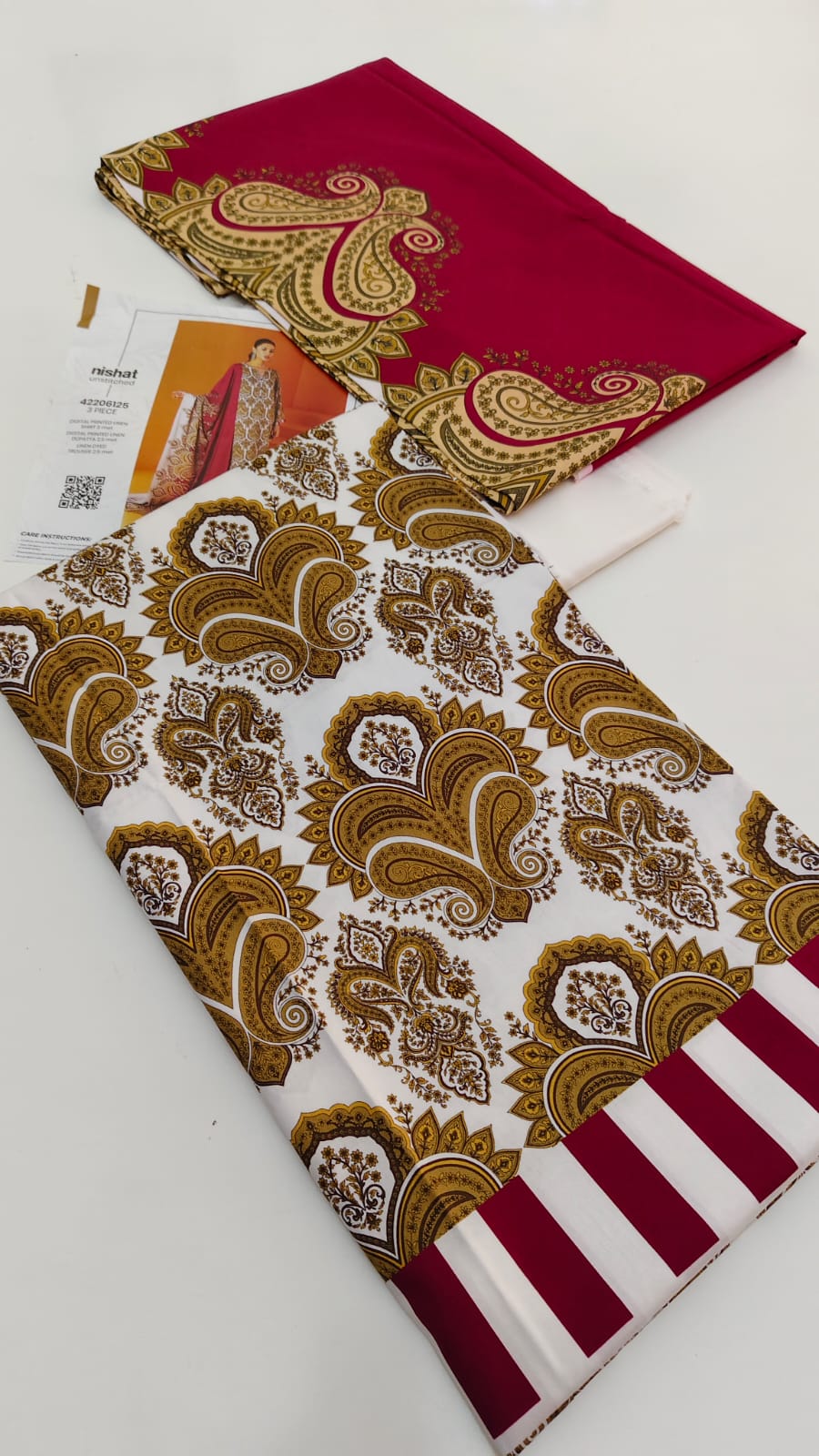 3-Piece Unstitched Suit – Cream Mustard
