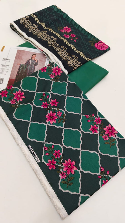 3-Piece Linen Unstitched Suit – Green