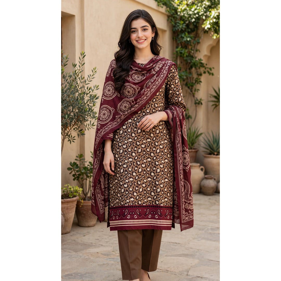 Miram Atelier classic 3-piece linen unstitched suit for women
