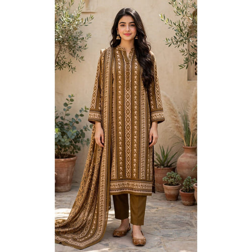 Miram Atelier bronze 3-piece linen unstitched suit for women
